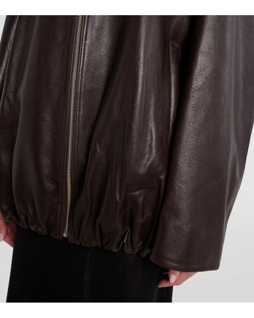 Nour Hammour Brown Elisse Leather Bomber Jacket