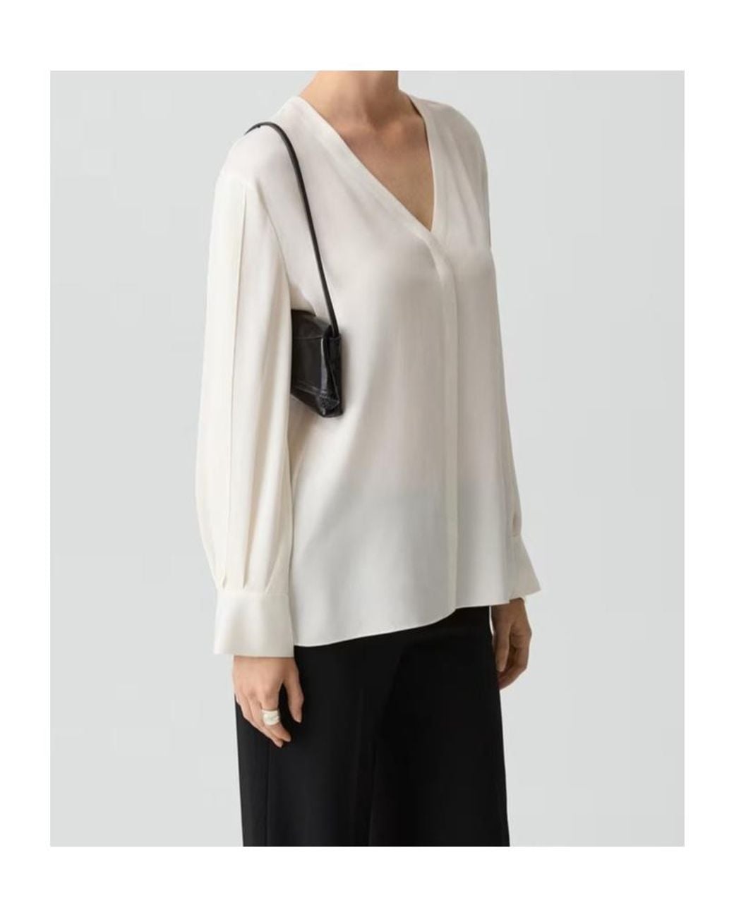 Theory White V-Neck Flared-Cuff Blouse
