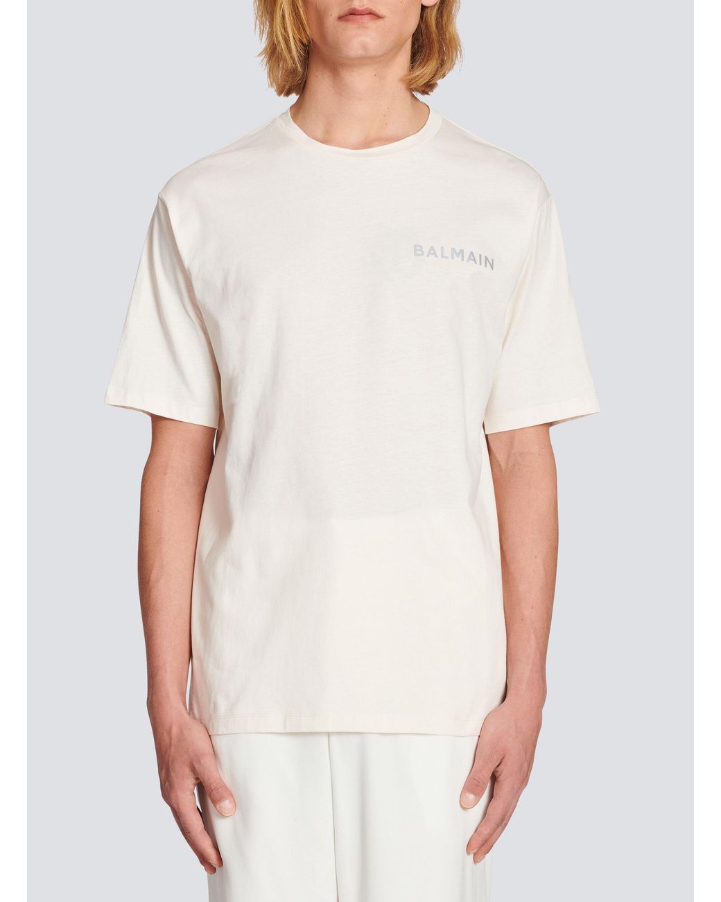 Balmain White Cotton T-Shirt With Small Paris Logo for men