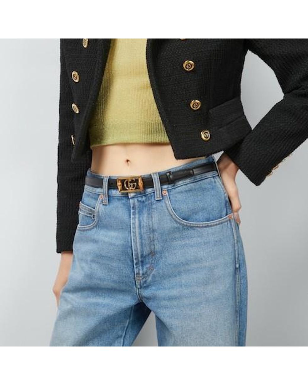 Gucci White Double G Bamboo Detailed Belt