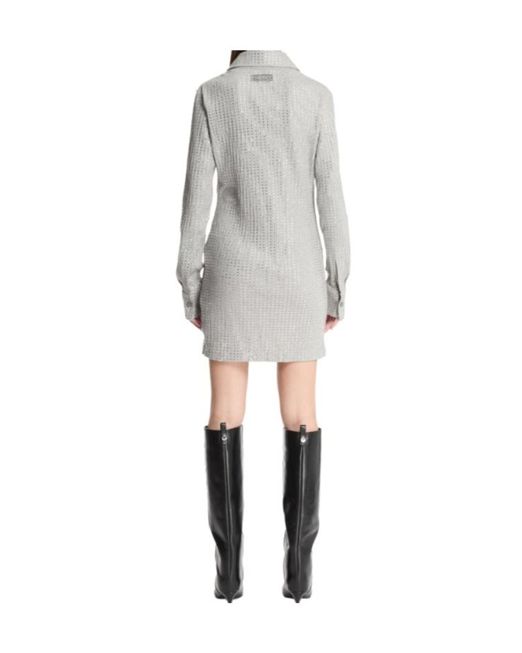 The Attico Gray The Embellished Long-Sleeved Dress
