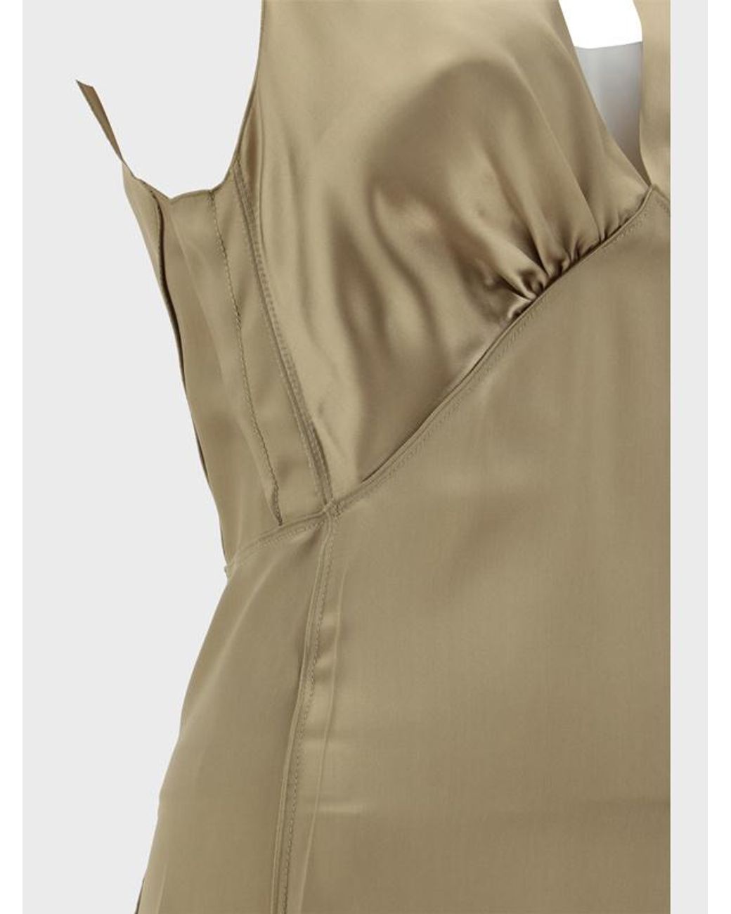 Bottega Veneta Metallic V-Neck Satin Midi Dress