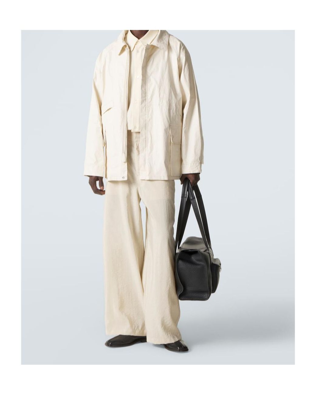 Lemaire White Long-Sleeved Hooded Raincoat for men