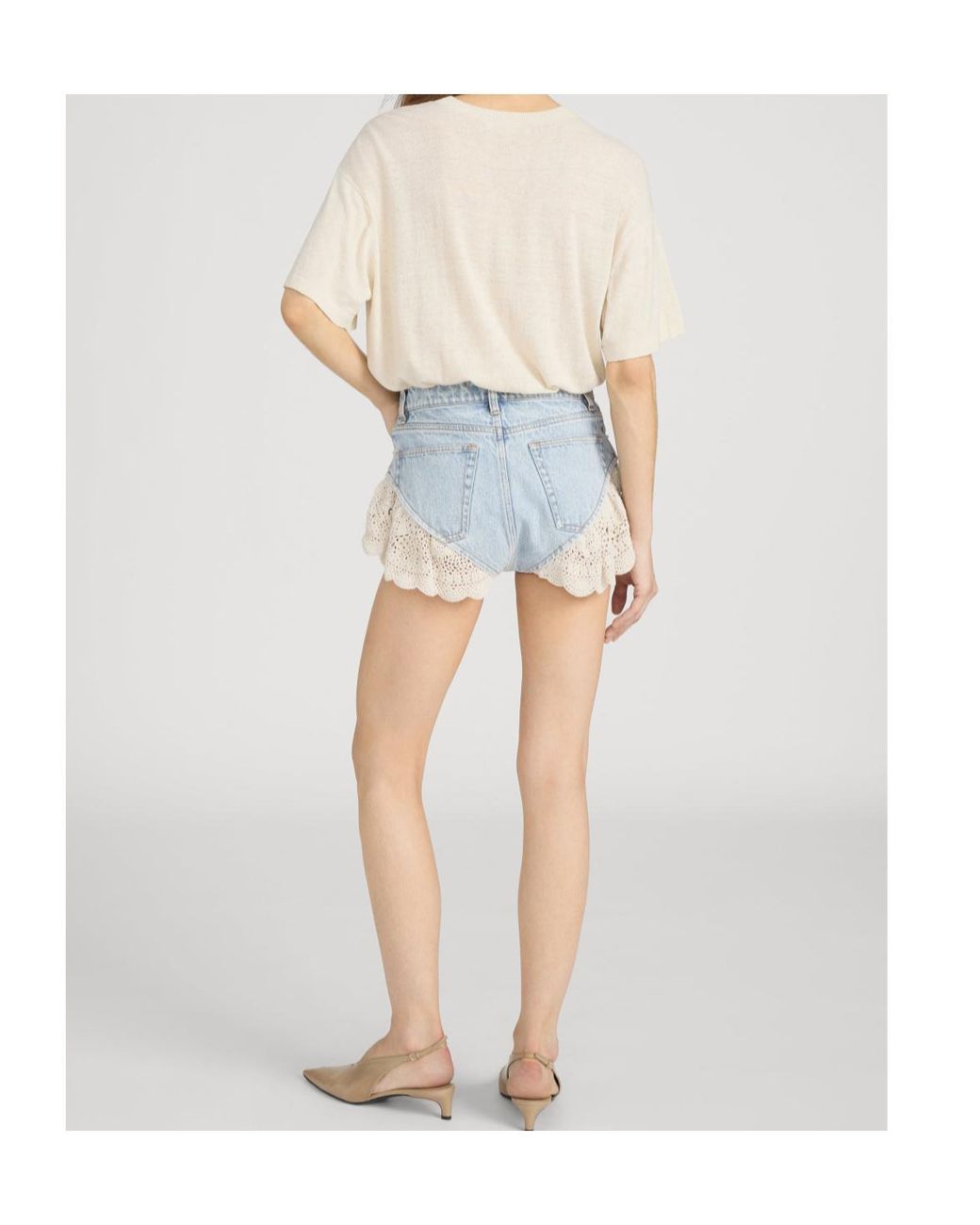 FRAME Blue Crochet Ruffle Denim Shorts