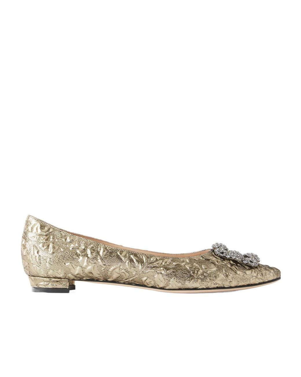 Manolo Blahnik Natural Crystal-Embellished Metallic Jacquard Ballet Flats
