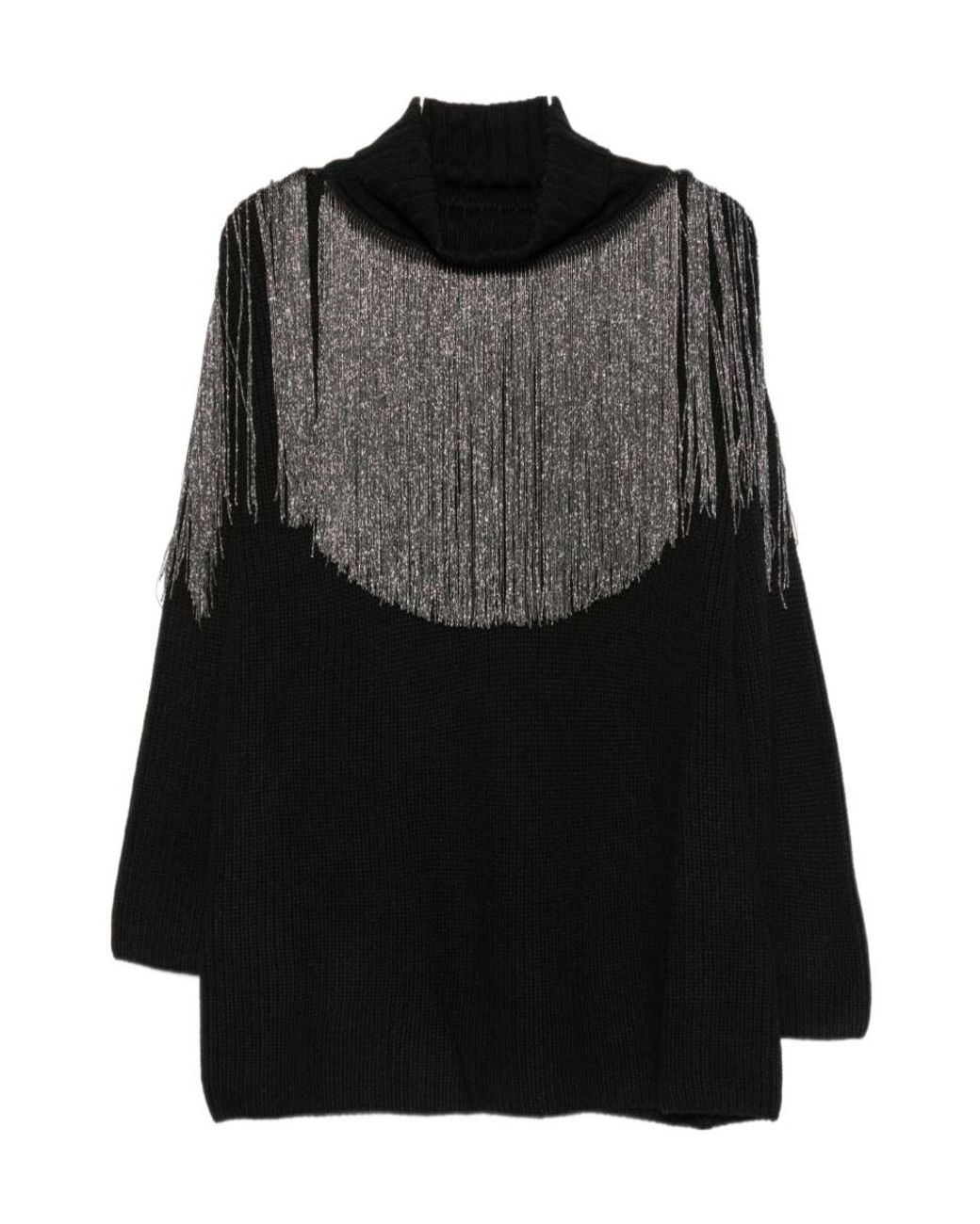 Pinko Black Fringed Knitted Jumper