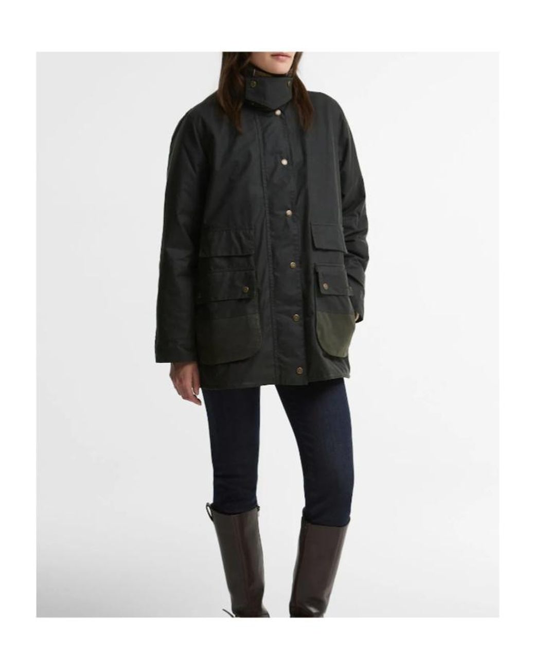 Barbour Black Modern Border Corduroy-Collar Waxed Coat