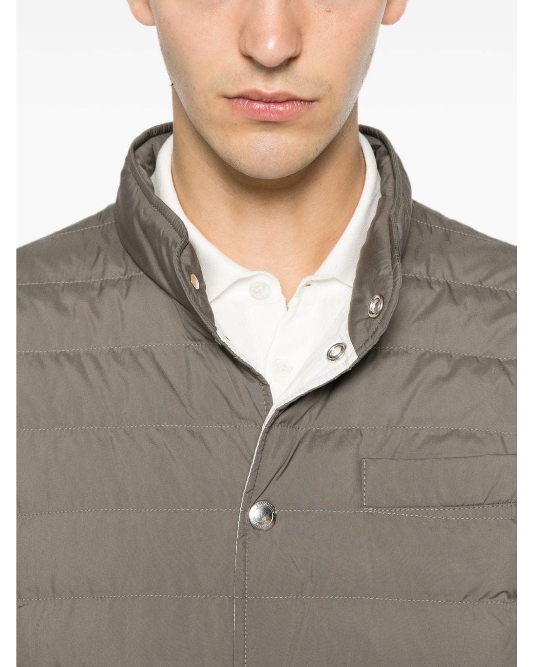 Brunello Cucinelli Gray Lightweight Techno Fabric Down Vest for men