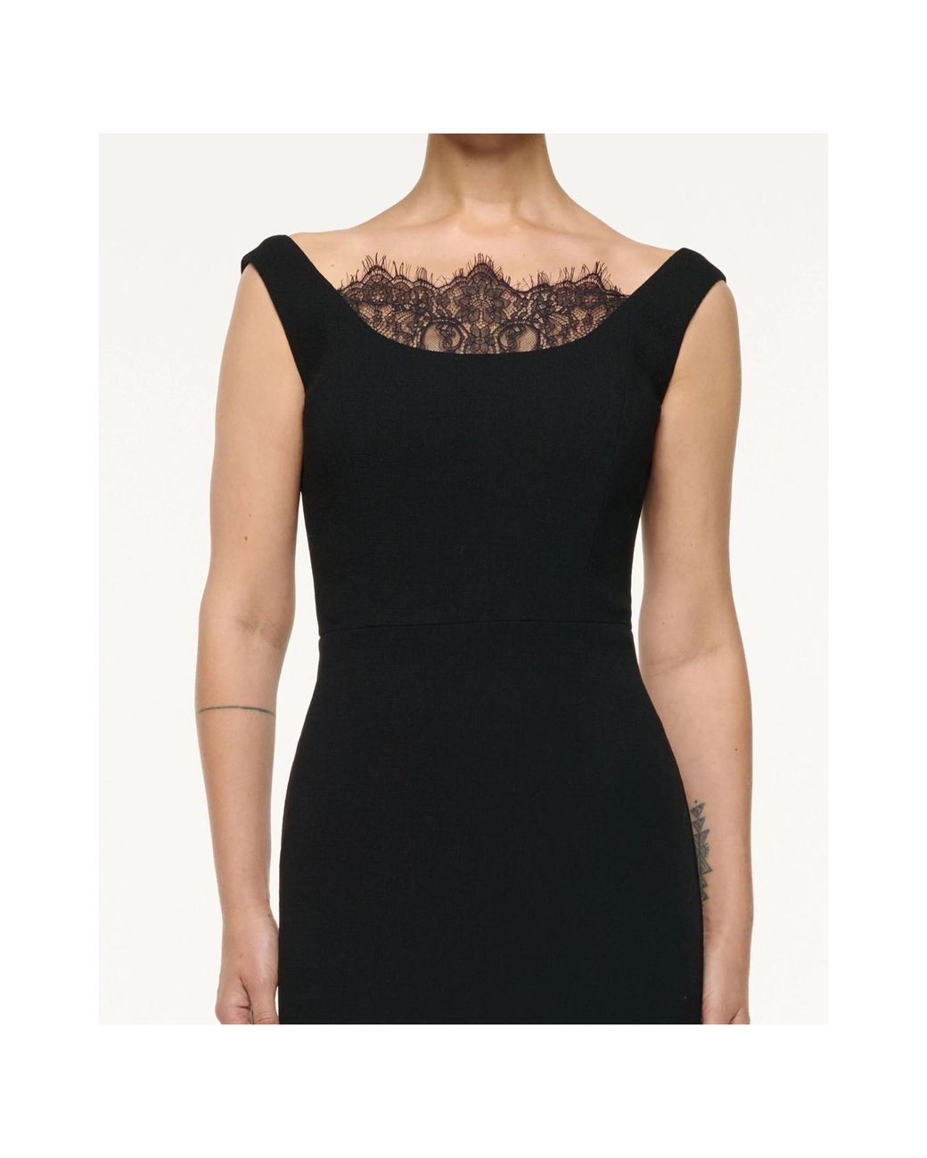 Roland Mouret Black Lace-Insert Crepe Dress