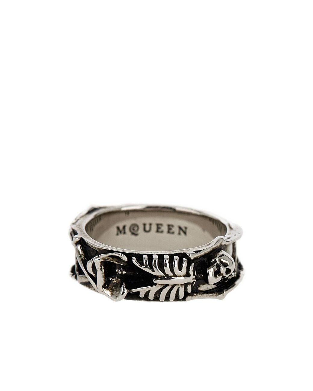 McQueen White Dancing Skeleton Ring for men