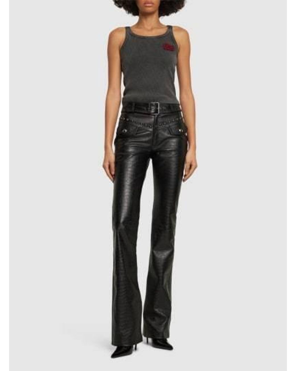 Alessandra Rich Black Belted Leather Casual Pants