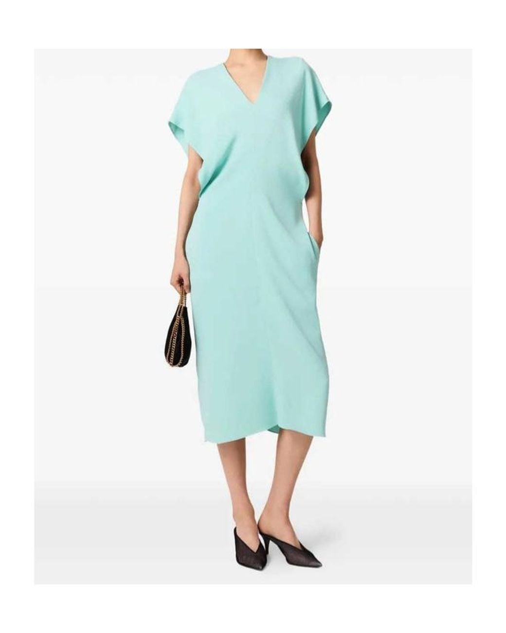 Stella McCartney Blue Draped V-Neck Midi Dress