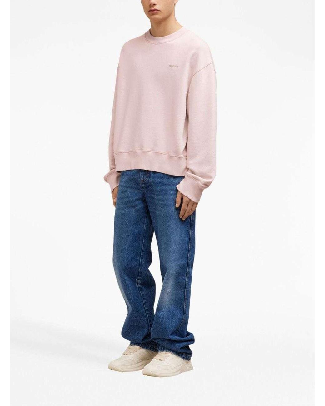 AMI Pink Logo-Embroidered Cotton Sweatshirt for men