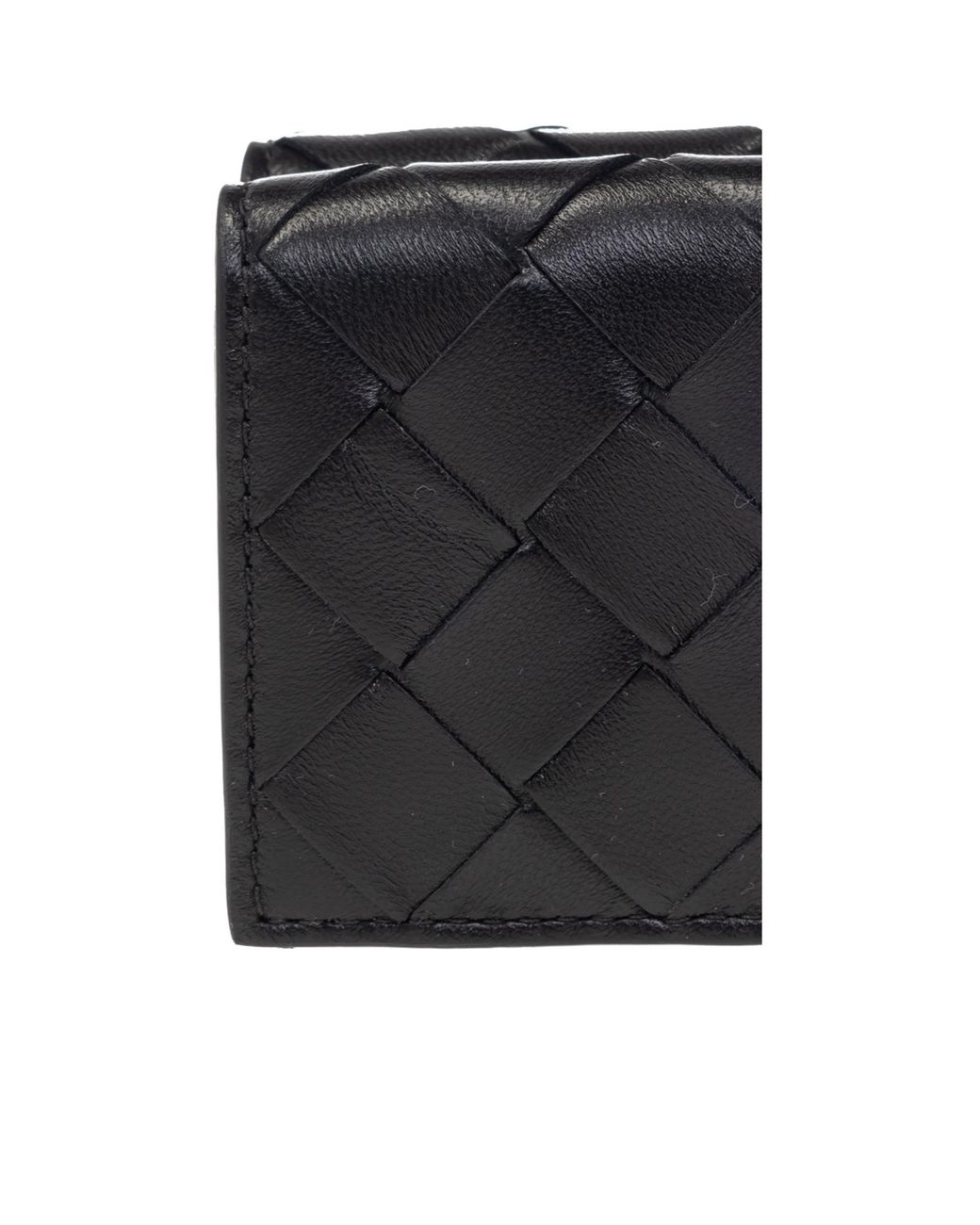 Bottega Veneta Black Intrecciato Tiny Tri-Fold Wallet