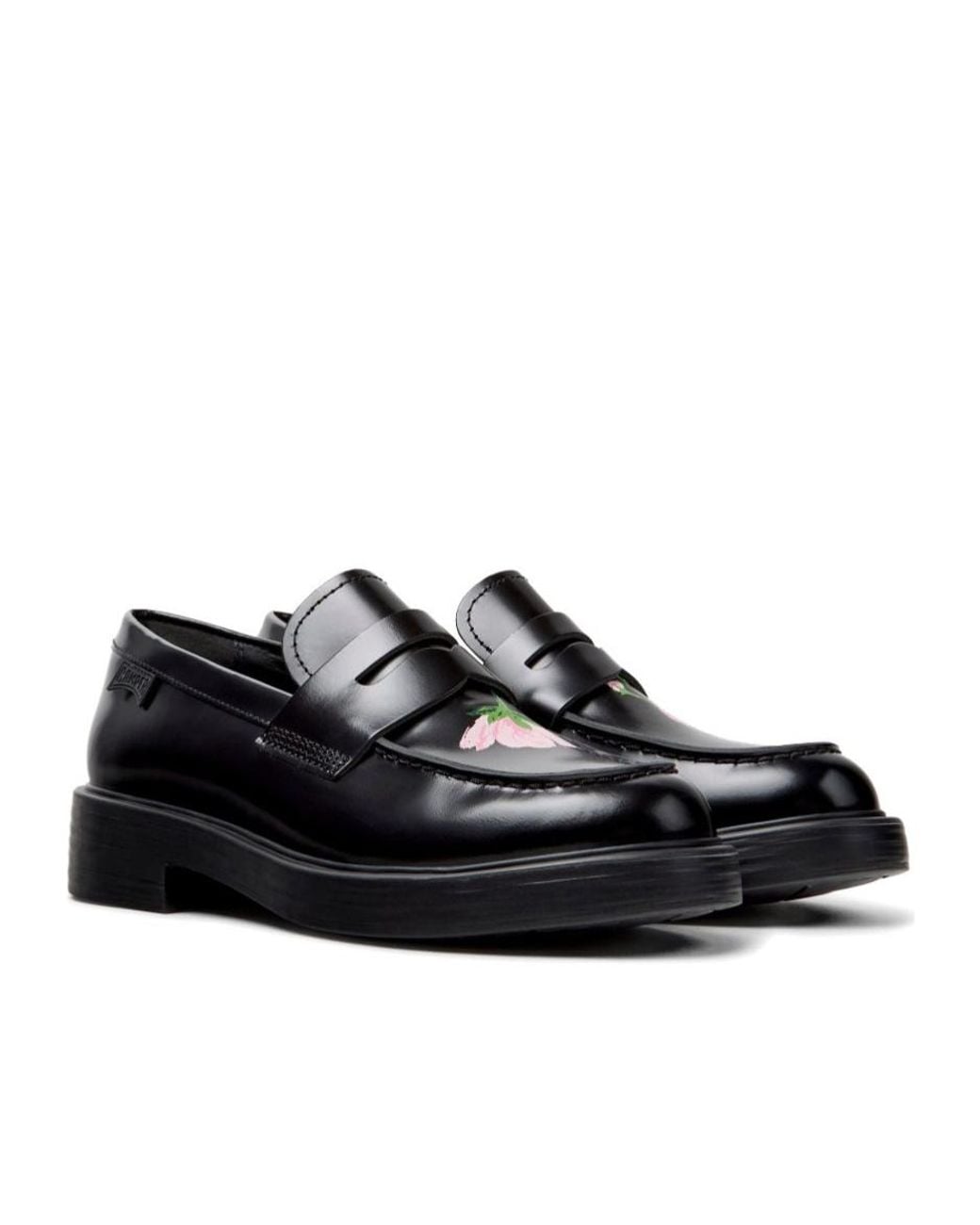 Camper Black Dean Floral-Print Loafers