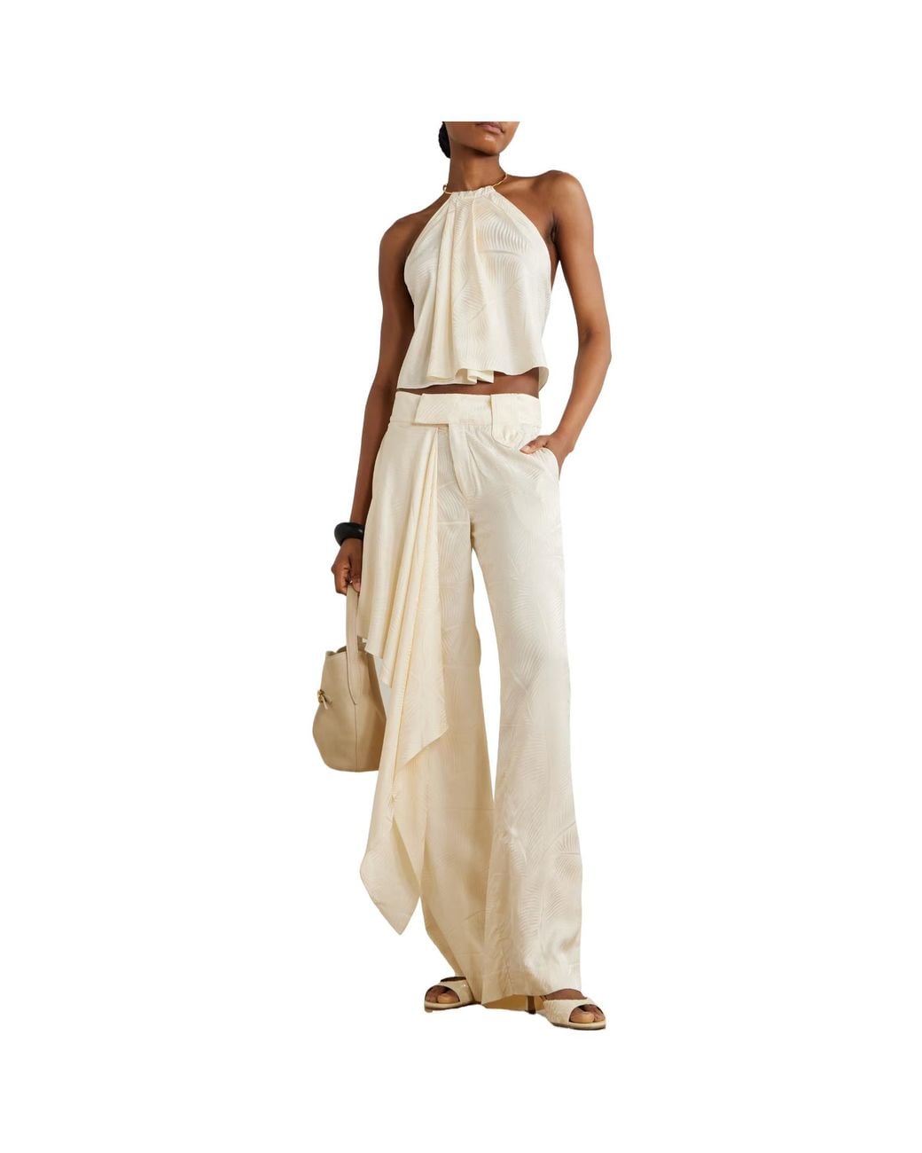 Johanna Ortiz White Patterned Satin Straight-Leg Pants