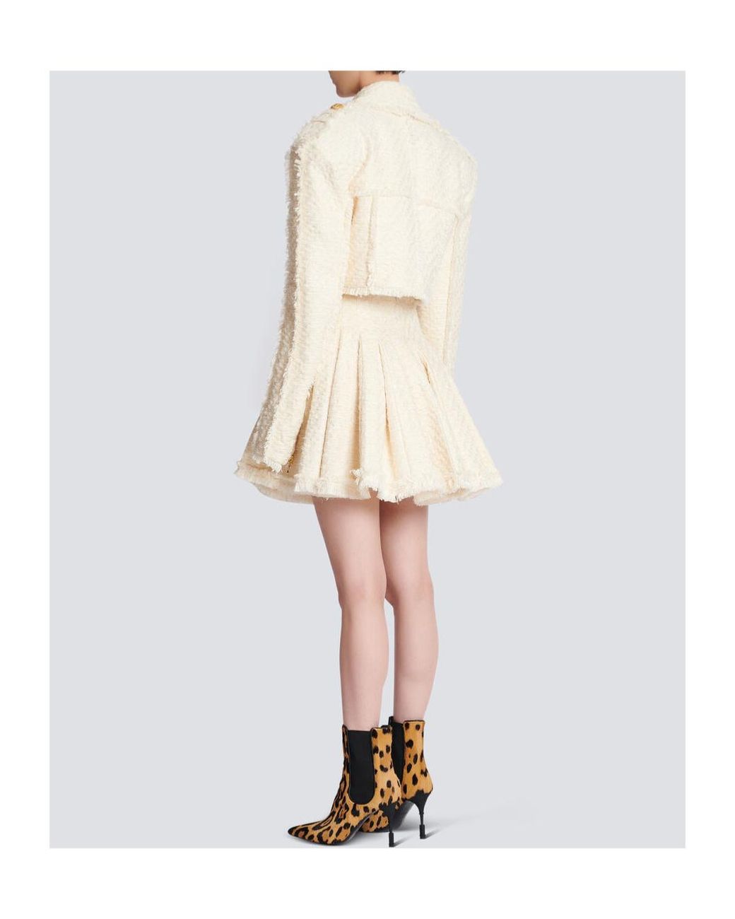 Balmain Natural Short Fringed Tweed Jacket