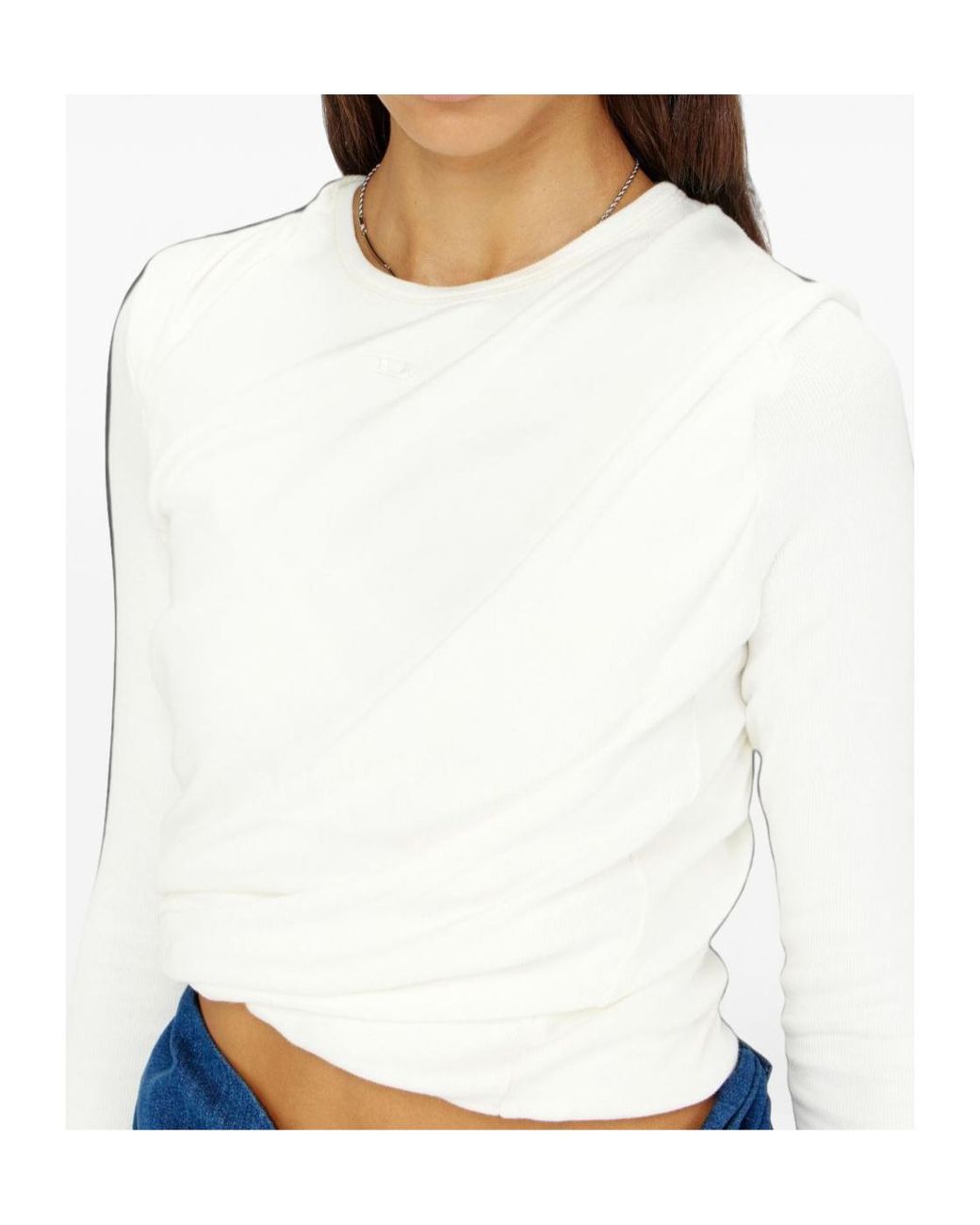 DIESEL White Rucked-Up Long-Sleeved T-Shirt