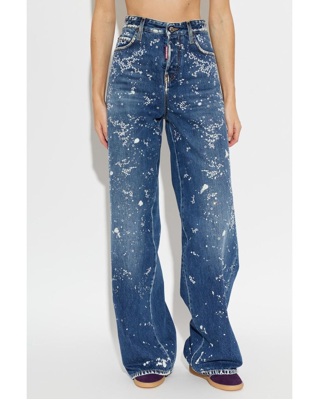 DSquared² Blue Paint-Splatter Baggy Jeans