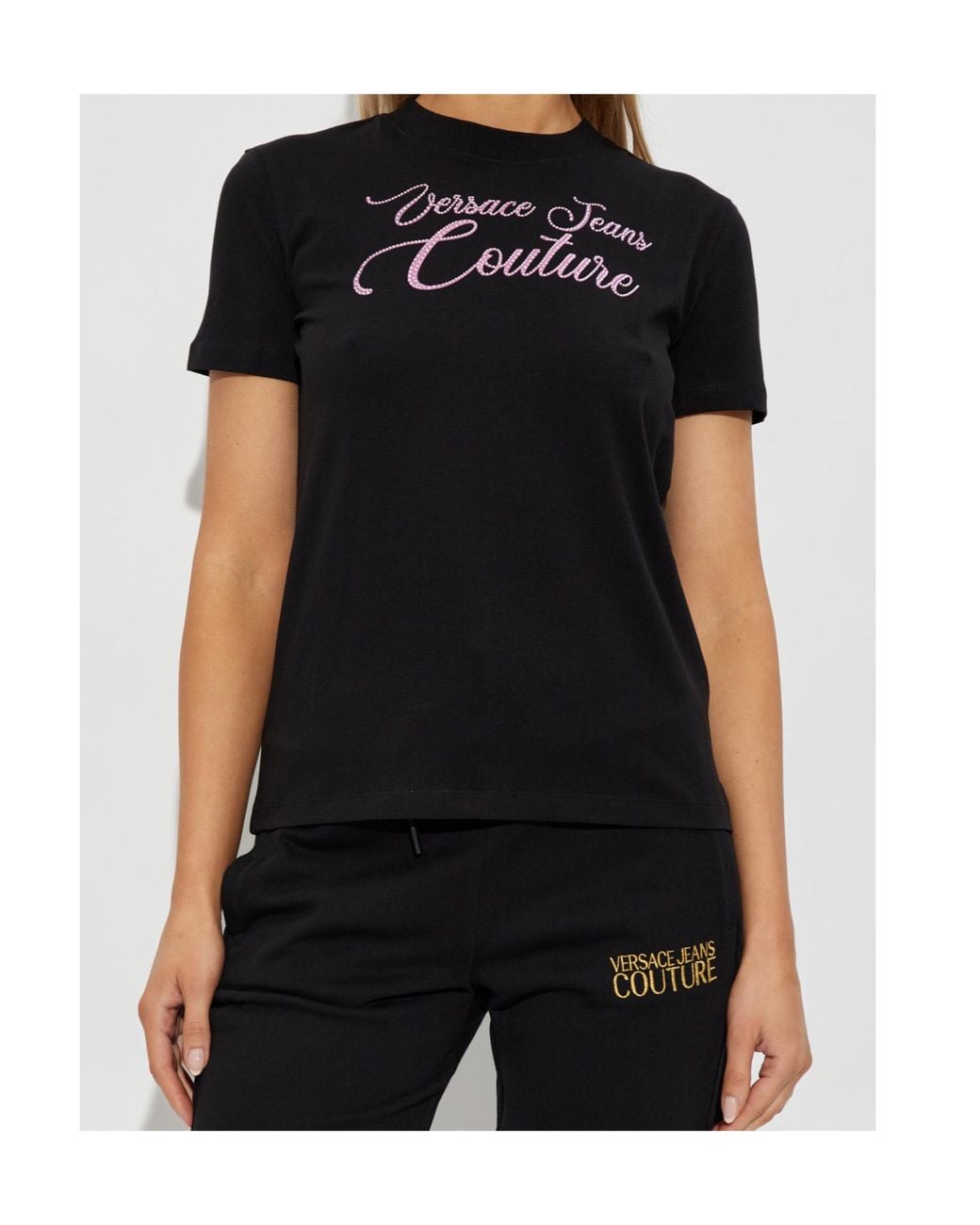 Versace Jeans Black Couture Rhinestone Embellished Crewneck T-Shirt