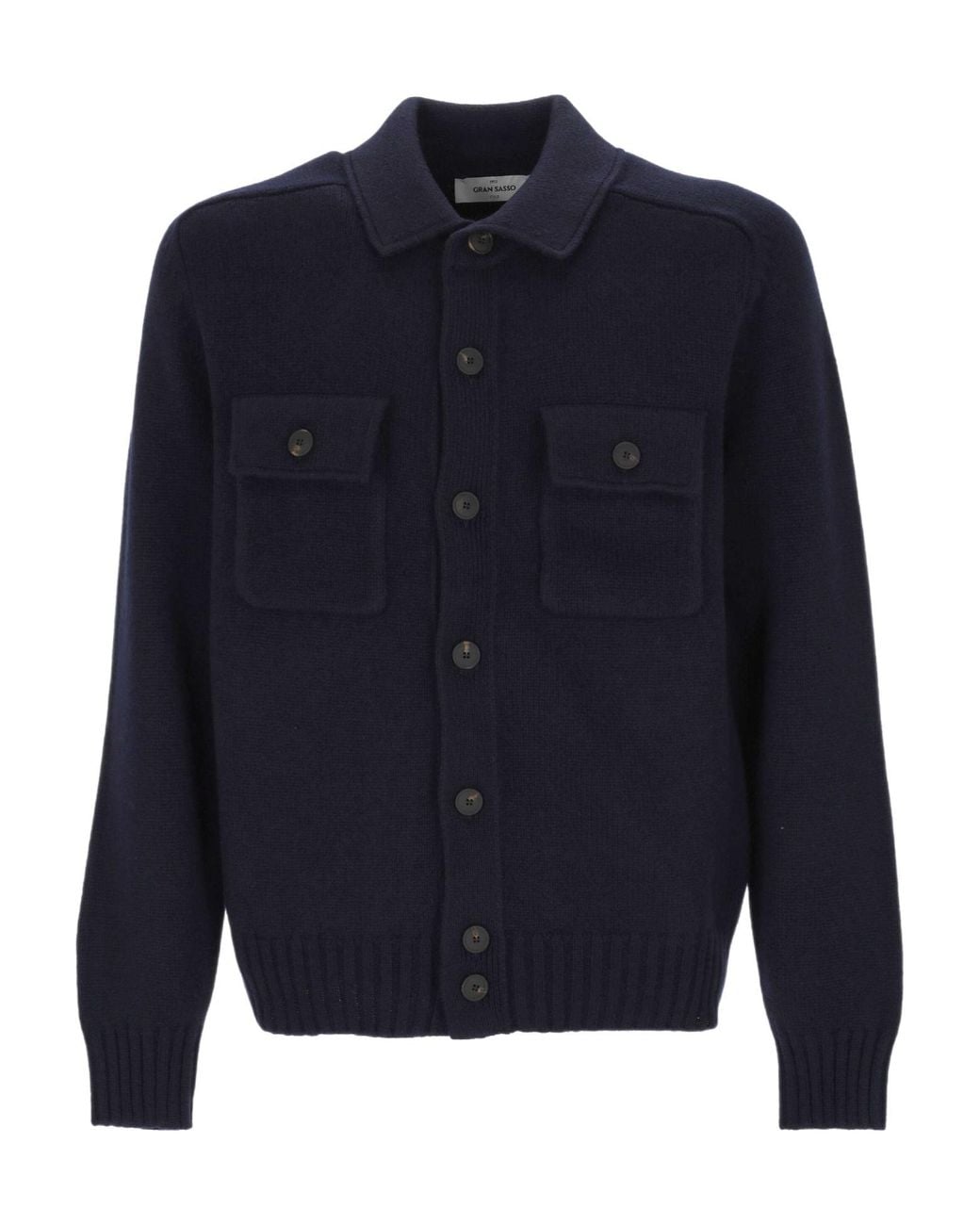 Gran Sasso Blue Long Sleeved Buttoned Knitted Jacket for men