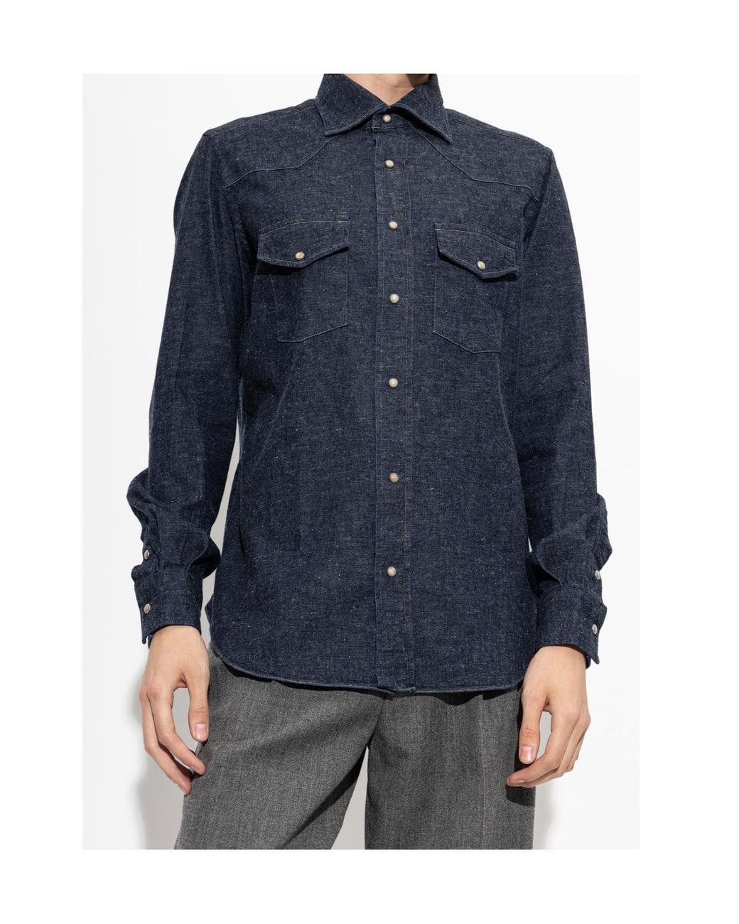 Eleventy Blue Western Denim Shirt for men