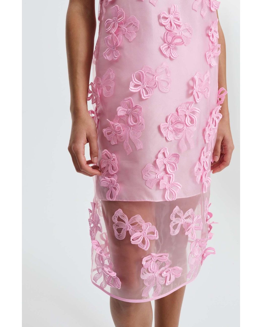 CECILIE BAHNSEN Pink Sheer Floral Sleeveless Dress