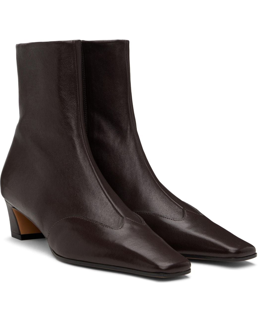 Khaite Brown Square-Toed Short Boots