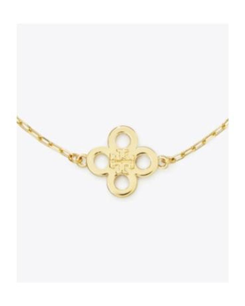 Tory Burch Metallic Kira Clover Charm-Detail Chain Bracelet