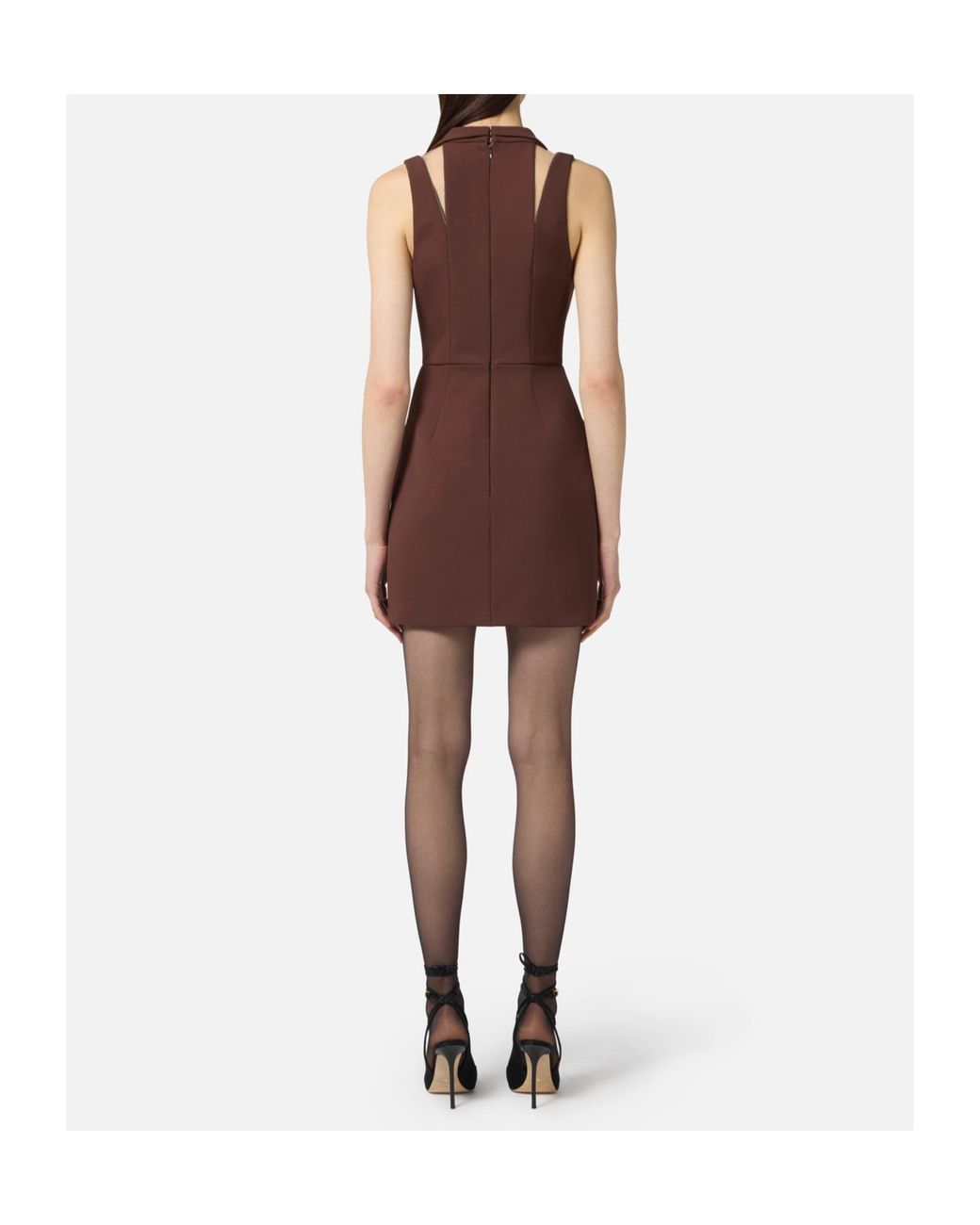 Elisabetta Franchi Brown Cut-Out Detailed Slim Fit Mini Dress