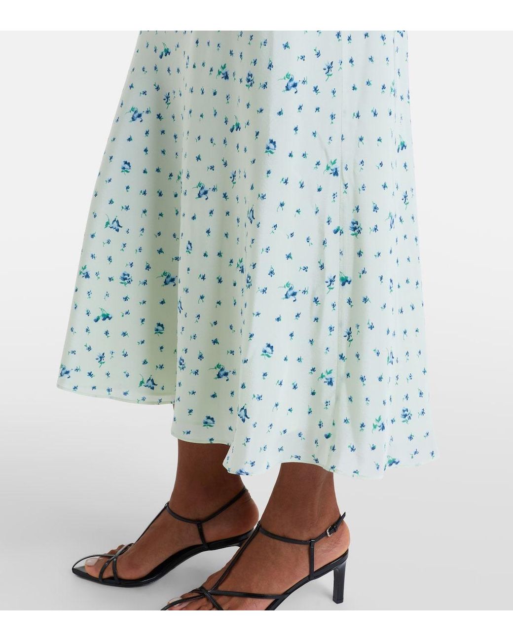 Alessandra Rich White Floral Pattern Silk Midi Dress