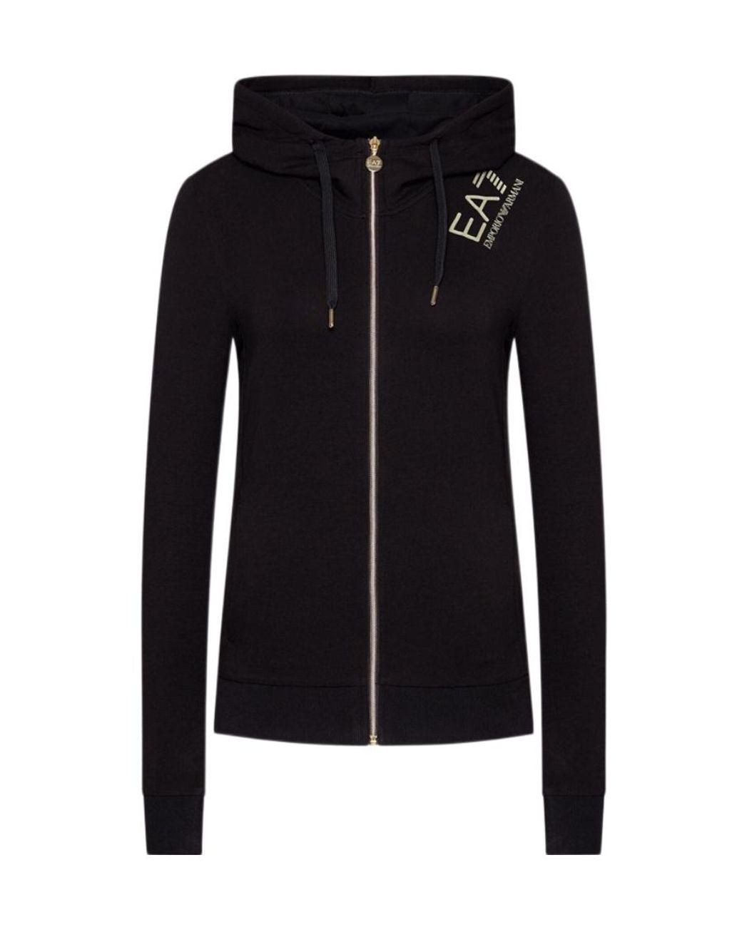 EA7 Black Logo-Print Zipped Hoodie