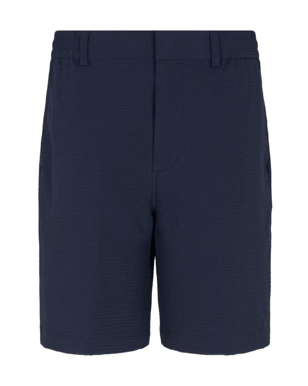 Emporio Armani Blue Seersucker Elastic-Waist Shorts for men