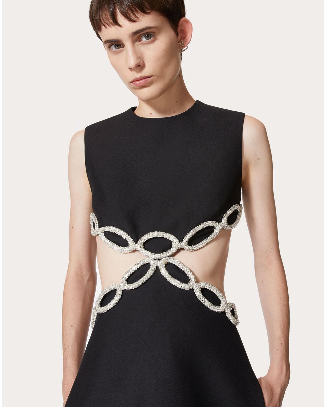 Valentino Black Crepe Couture Embroidered Short Dress