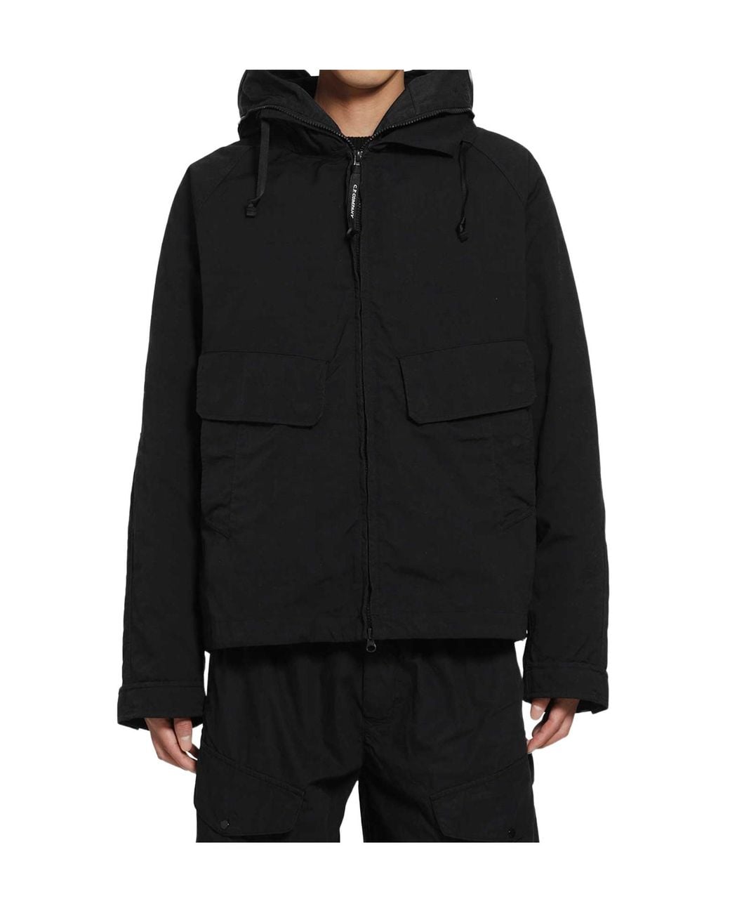 C P Company Black Explorer Goggle Hooded Jacket for men