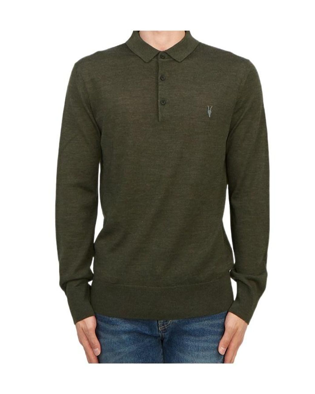 AllSaints Green Long-Sleeved Polo Shirt for men