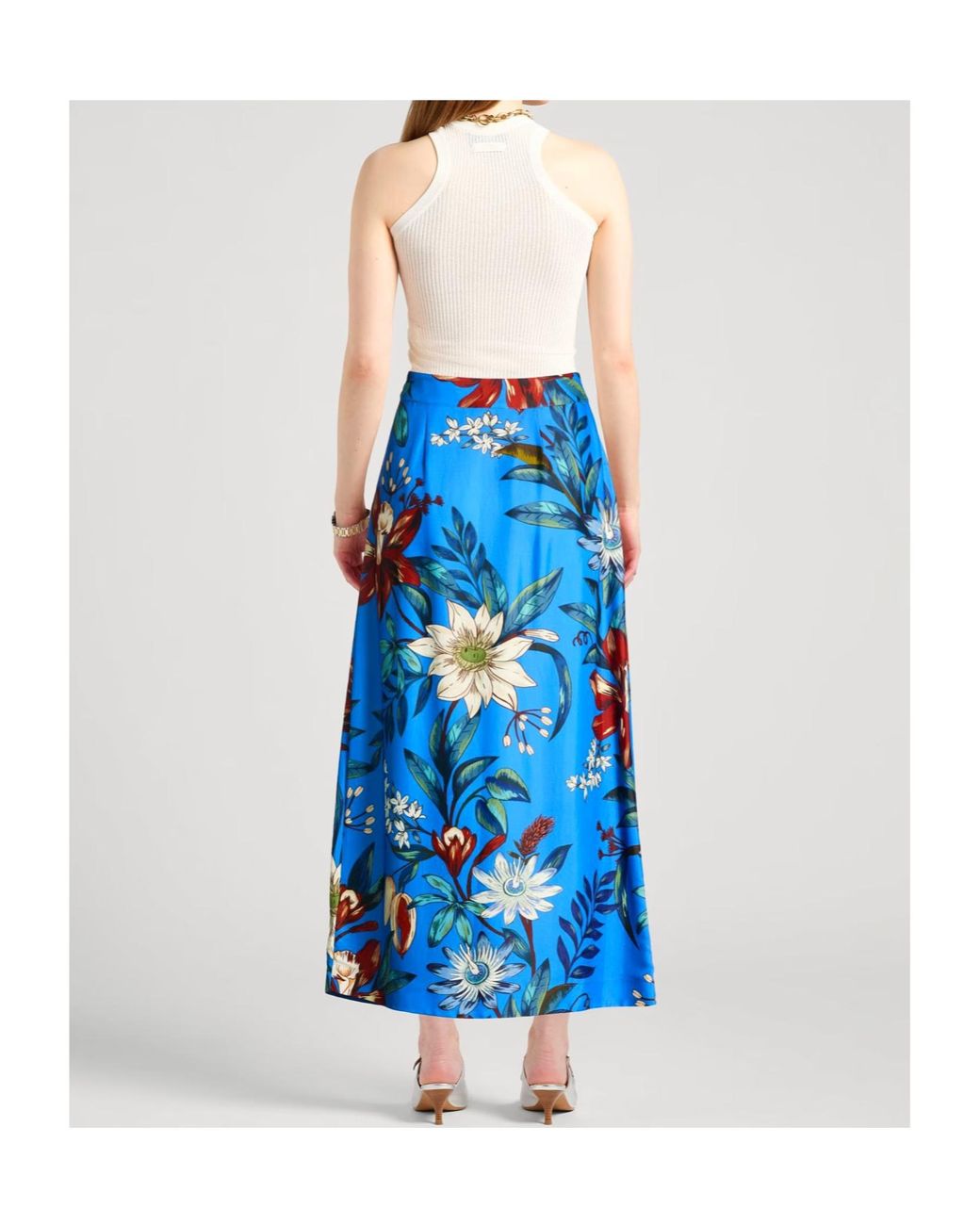 Farm Rio Blue Floral Midi Skirt