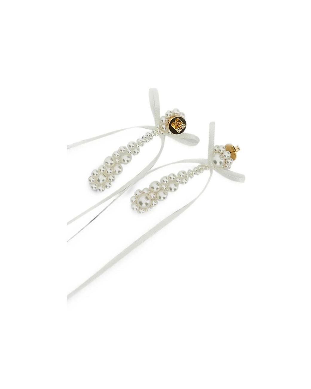 Simone Rocha White Victorian Bow-Detail Faux-Pearl Earrings