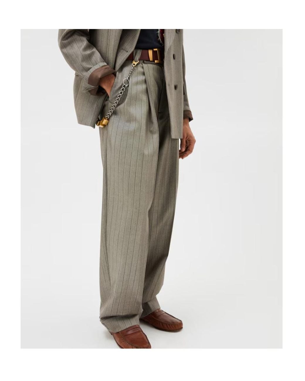 Versace Green Pinstripe Twill Oversized Pants for men