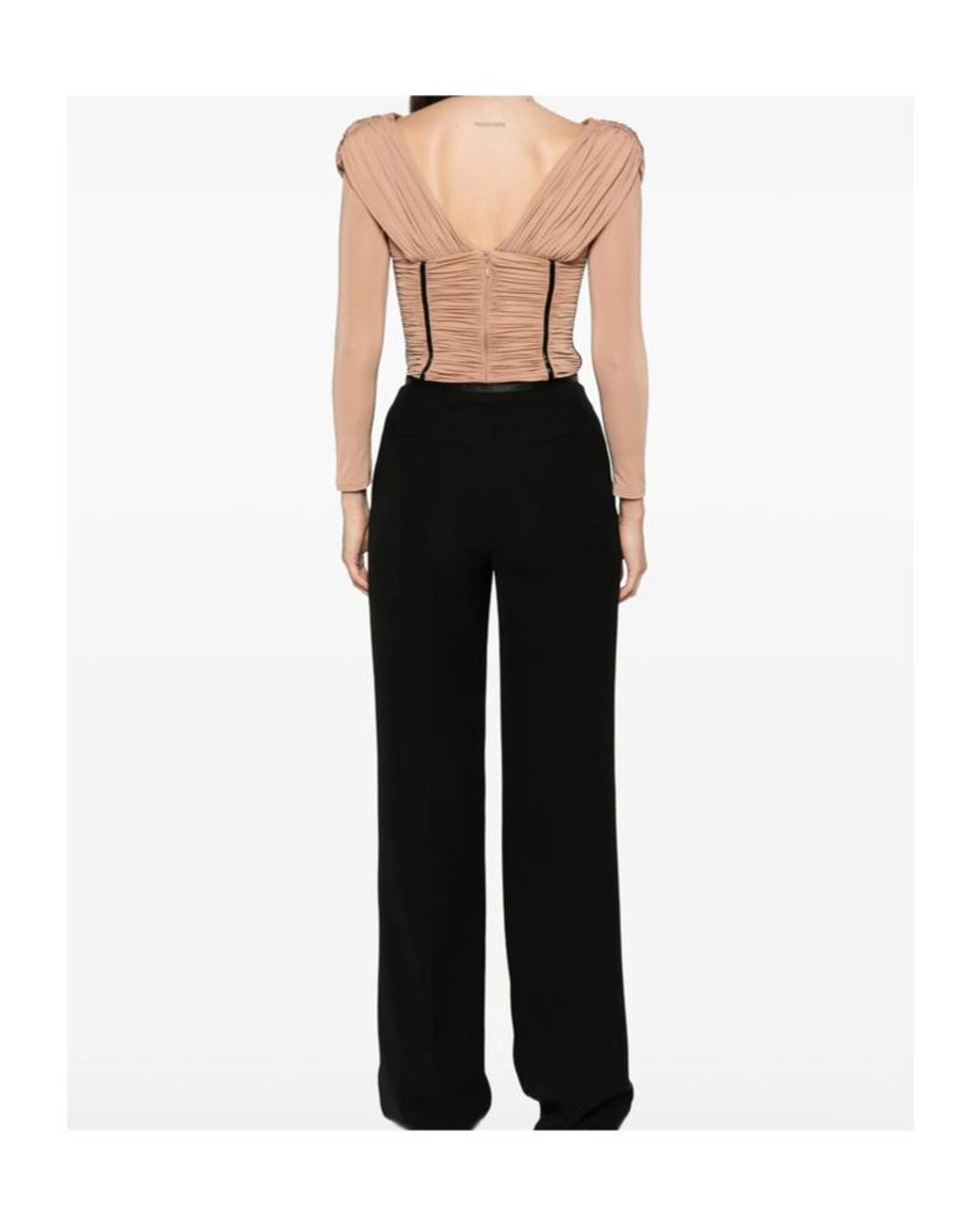Elisabetta Franchi Natural Ruched Long-Sleeve Blouse