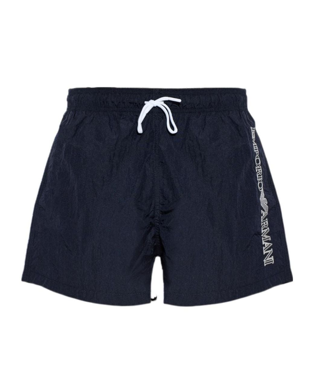 Emporio Armani Blue Logo Patch Drawstring Swim Shorts for men