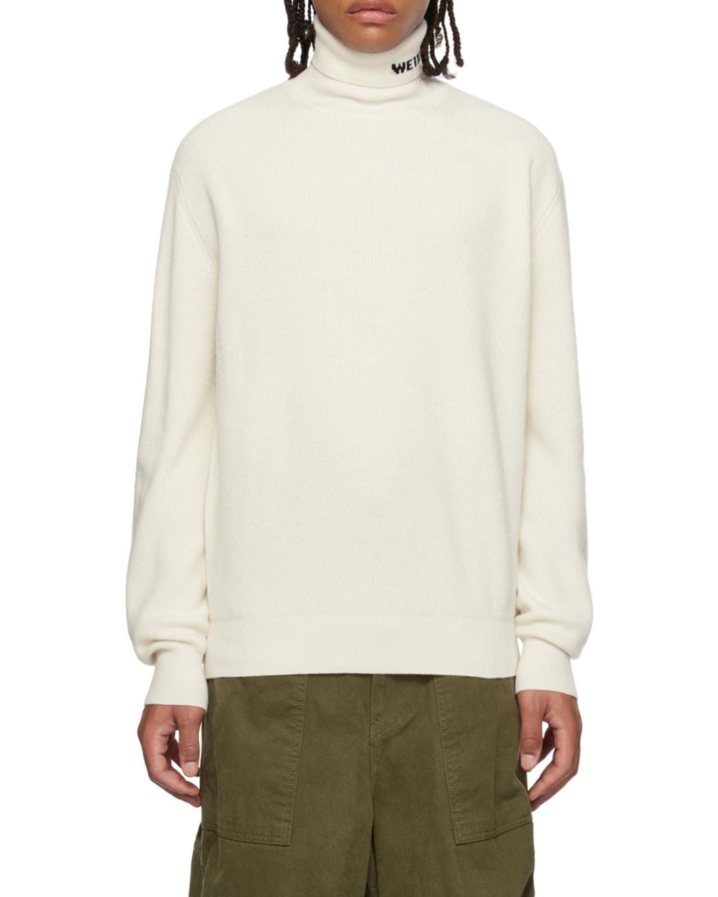 we11done White Intarsia-Knit Roll-Neck Jumper for men