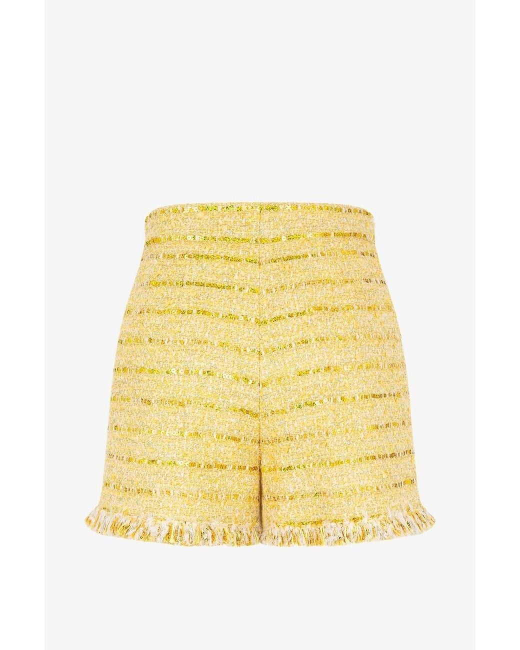 Giambattista Valli Yellow Sequin Adorned Tweed Shorts