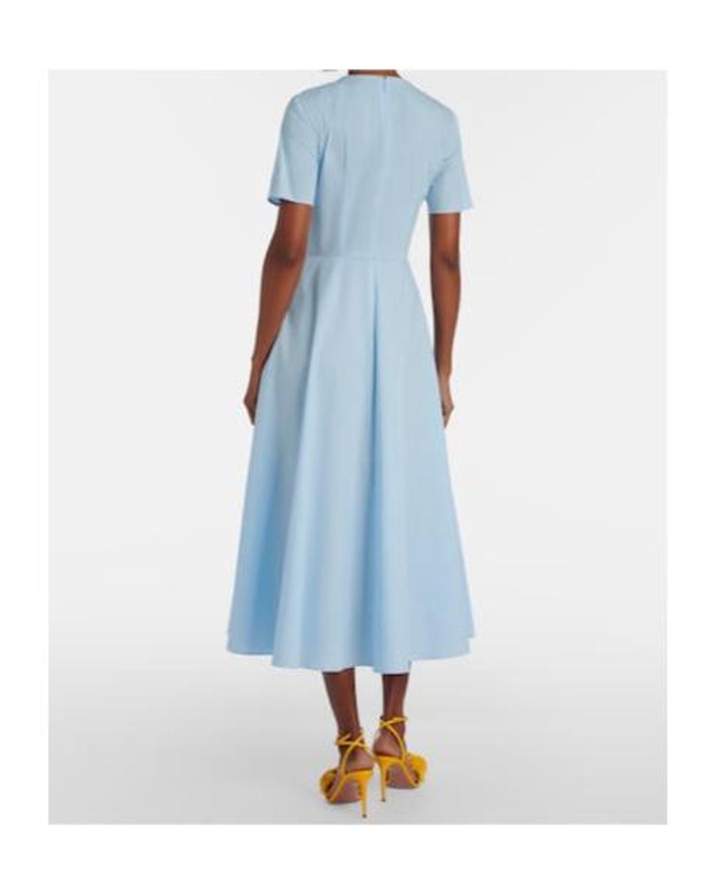 Oscar de la Renta Blue Printed Cotton-Blend Midi Dress