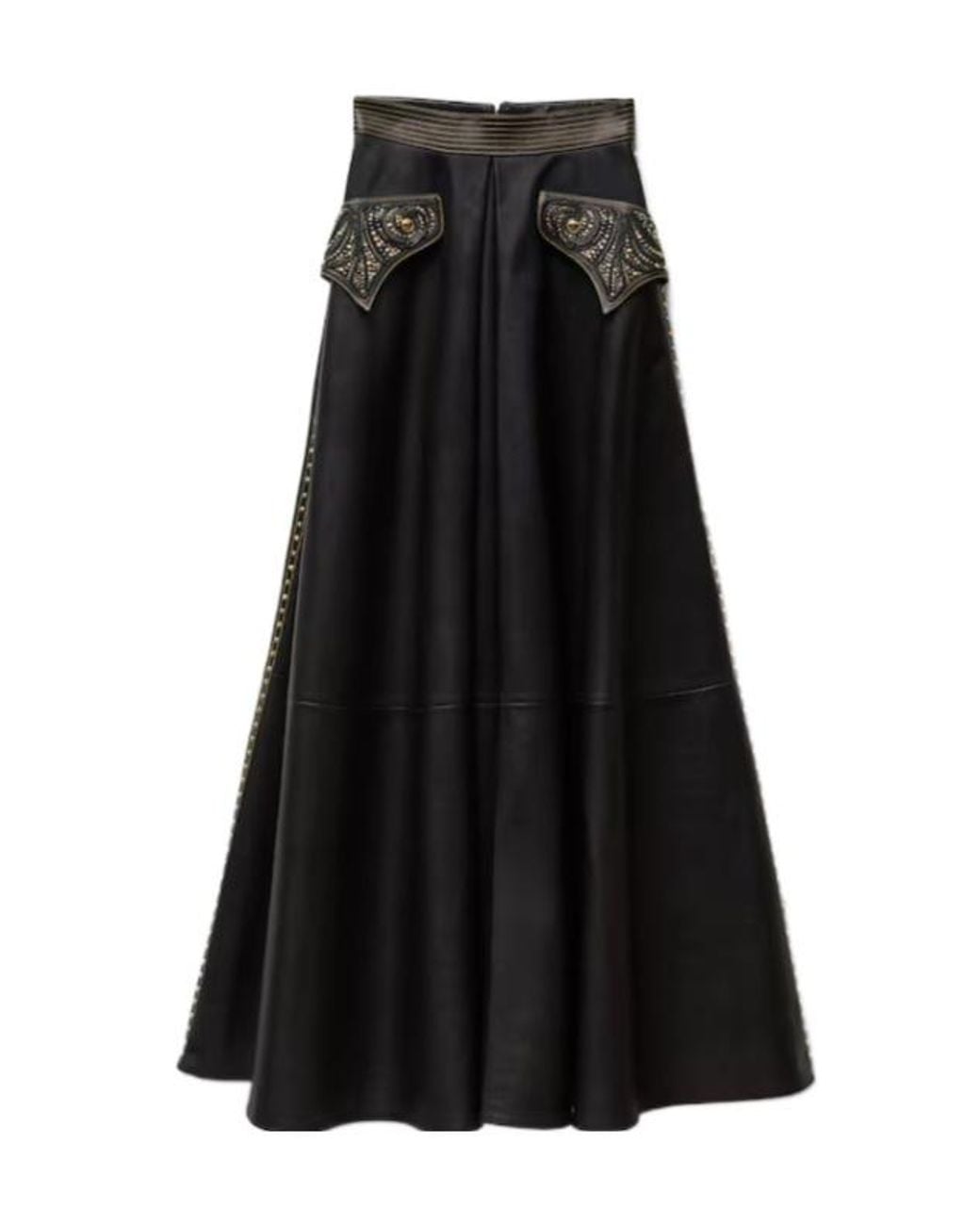 Versace Black Studded Leather Midi Skirt