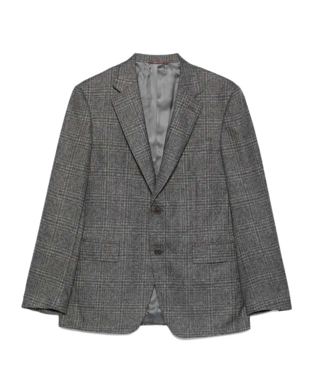 Canali Gray Checked Two-Button Blazer for men
