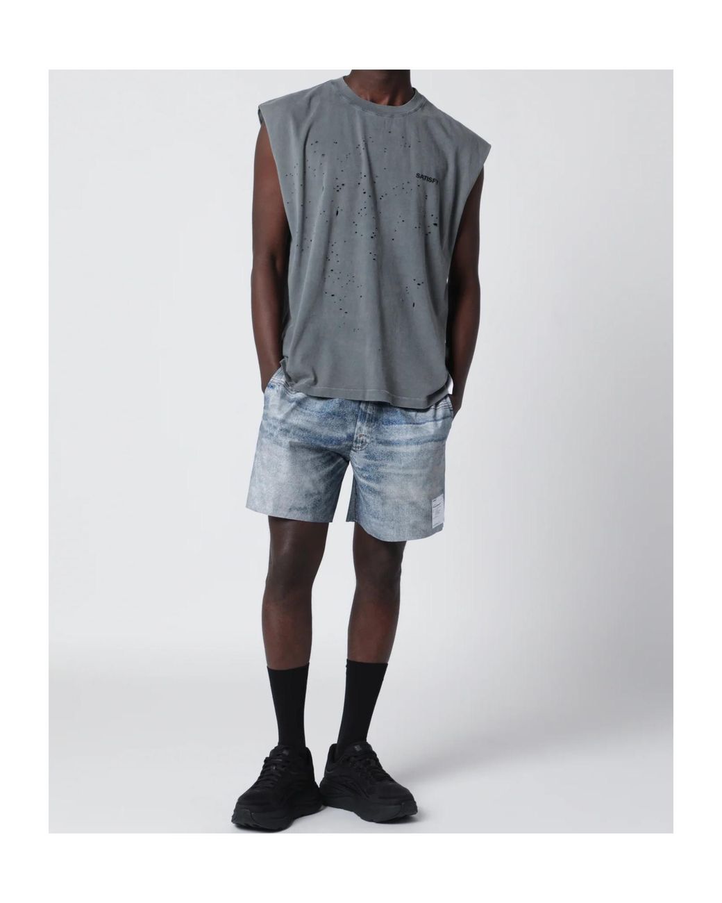 Satisfy Gray Mothtech Distressed Sleeveless T-Shirt for men