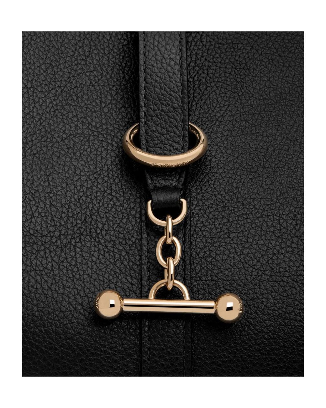 Strathberry Black Midi Kite Leather Bar-Detail Tote Bag