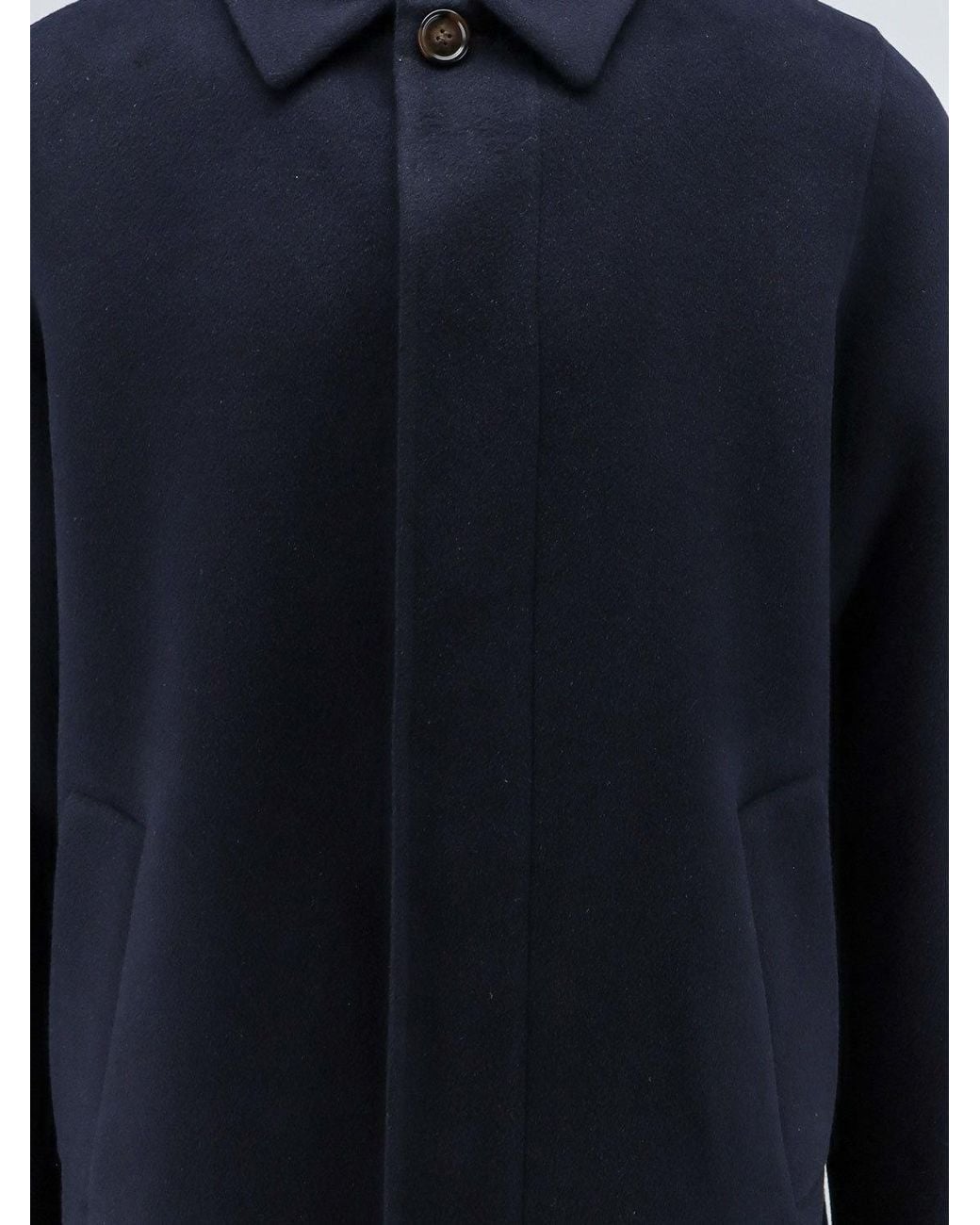 Aspesi Blue Single-Breasted Concealed-Placket Coat for men