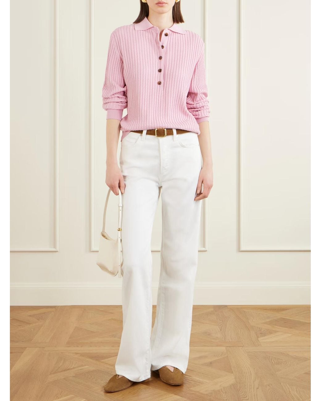Blazé Milano Pink Alegria Cable Knit Polo Collar Sweater